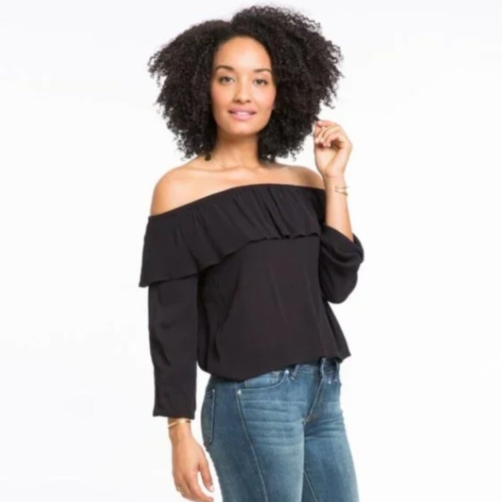 Marine Layer Black Hudson Off-the-Shoulder Long Sleeve Ruffle Top - Size S